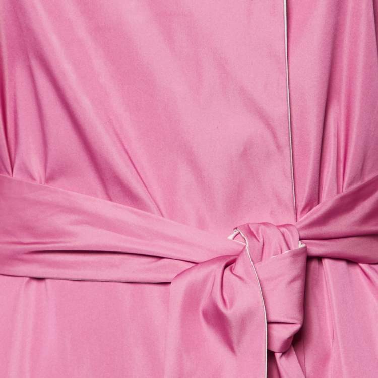 Pre Owned CH Carolina Herrera Pink Crepe Belted Open Front Long Jacket XS
