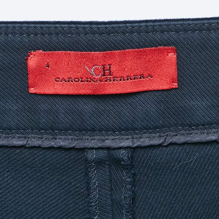 Pre Owned CH Carolina Herrera Navy Blue Gabardine Cotton Pants S
