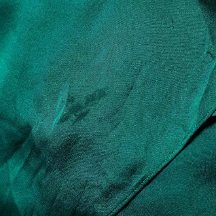 Pre Owned CH Carolina Herrera Green Silk Ruffled One Shoulder Gown M