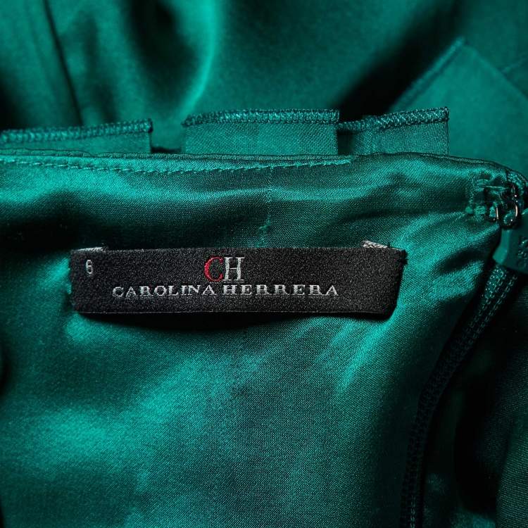 Pre Owned CH Carolina Herrera Green Silk Ruffled One Shoulder Gown M
