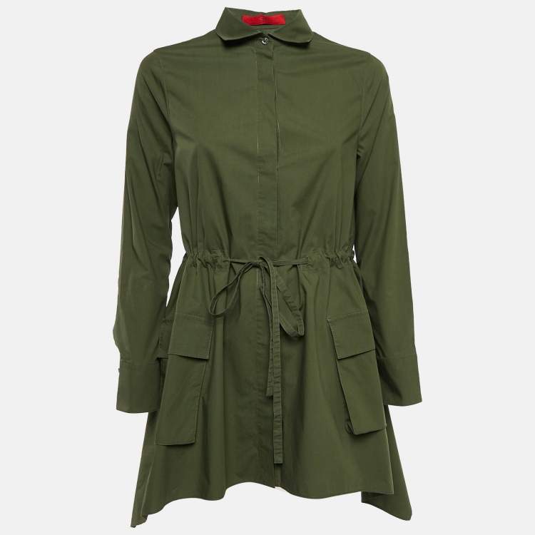 Pre Owned CH Carolina Herrera Olive Green Cotton Drawstring Asymmetric Tunic M