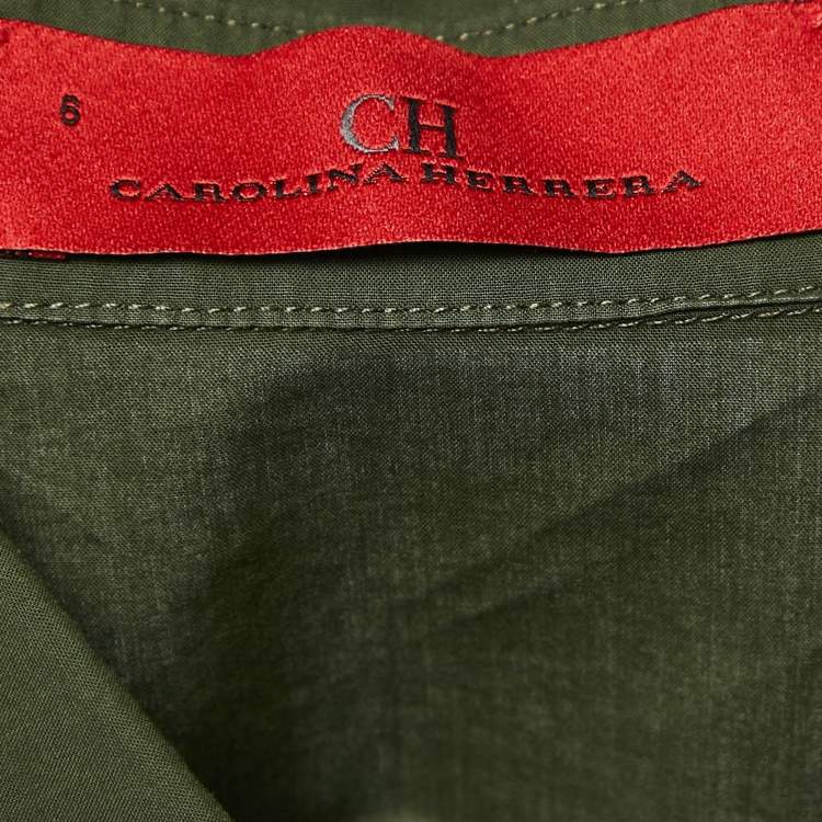 Pre Owned CH Carolina Herrera Olive Green Cotton Drawstring Asymmetric Tunic M