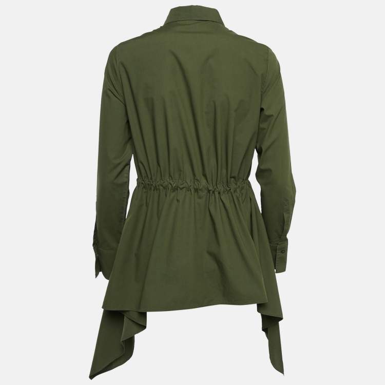 Pre Owned CH Carolina Herrera Olive Green Cotton Drawstring Asymmetric Tunic M
