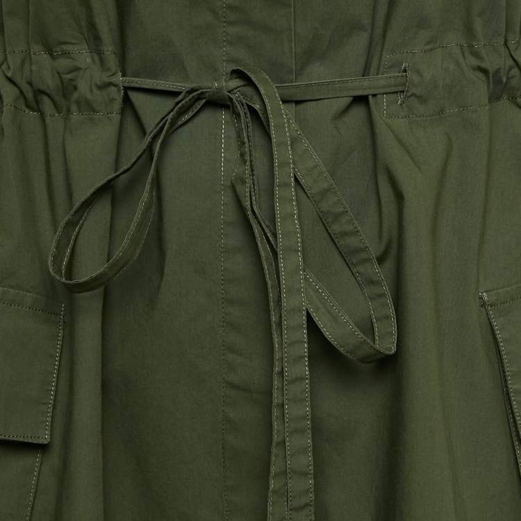 Pre Owned CH Carolina Herrera Olive Green Cotton Drawstring Asymmetric Tunic M