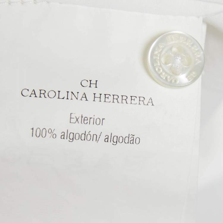 Pre Owned CH Carolina Herrera White Cotton Polka Dot Cuff Tie-Up Shirt S