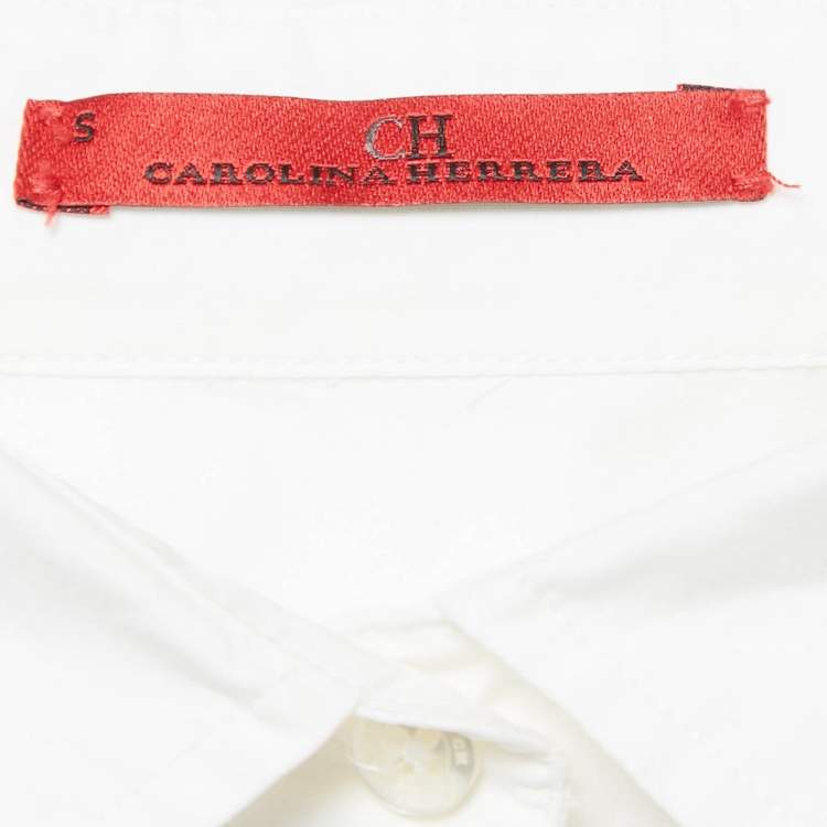 Pre Owned CH Carolina Herrera White Cotton Polka Dot Cuff Tie-Up Shirt S