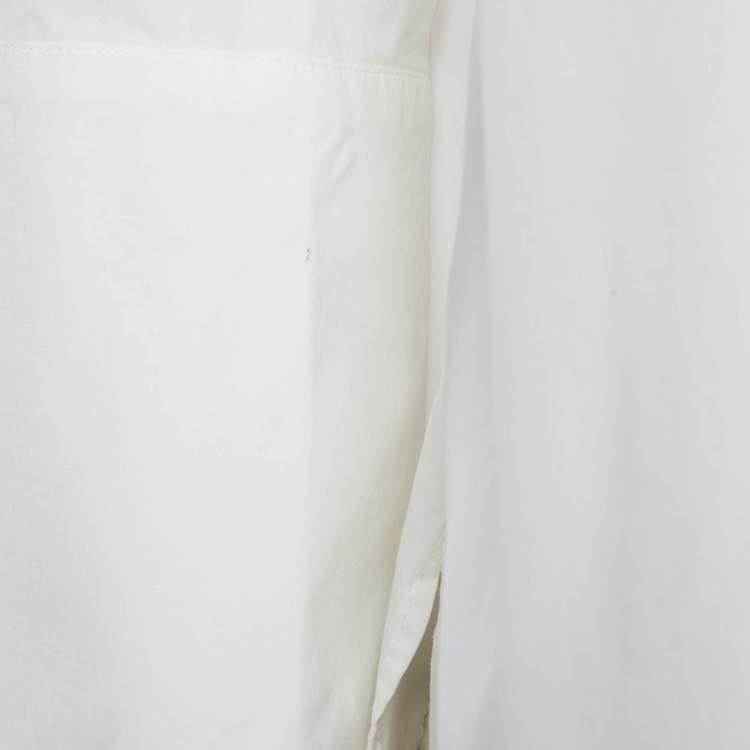 Pre Owned CH Carolina Herrera White Cotton Polka Dot Cuff Tie-Up Shirt S