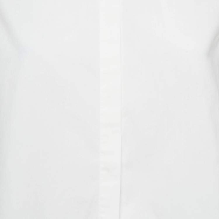 Pre Owned CH Carolina Herrera White Cotton Polka Dot Cuff Tie-Up Shirt S