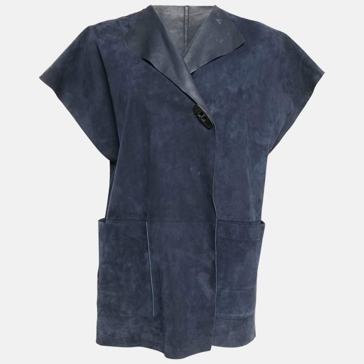 Pre Owned CH Carolina Herrera Navy Blue Suede Loose Fit Vest XS