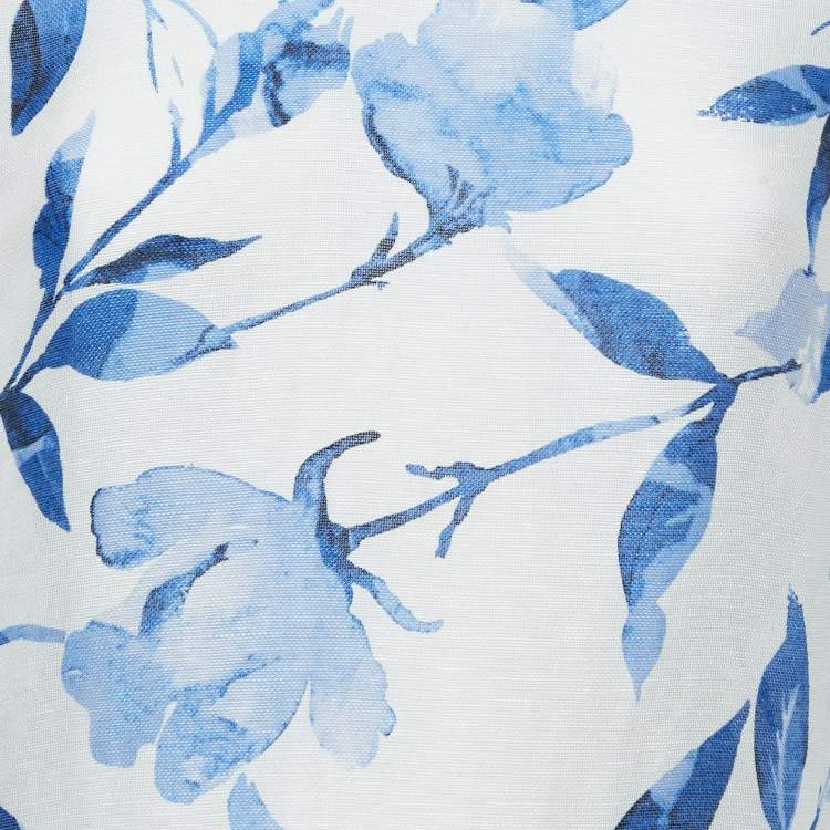 Pre Owned CH Carolina Herrera White Floral Print Flounce Sleeve Top M