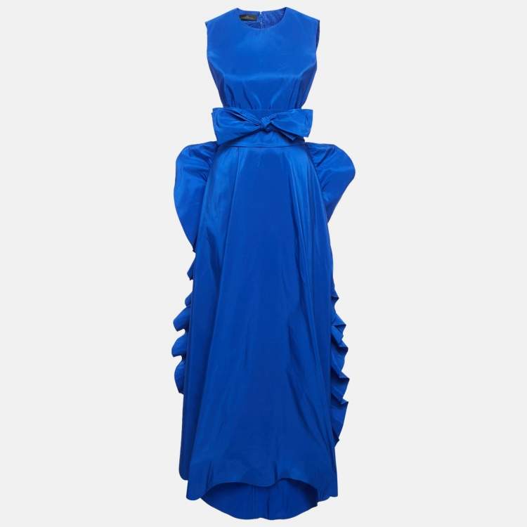 Pre Owned CH Carolina Herrera Blue Synthetic Waist Tie-Up Detail Sleeveless Gown M