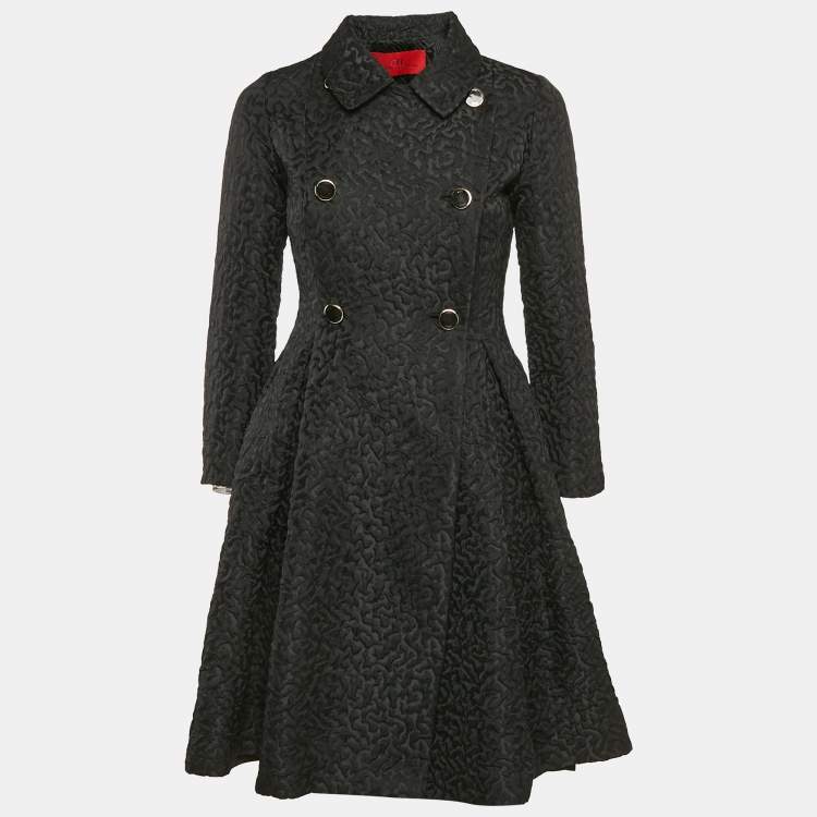 Pre Owned CH Carolina Herrera Black Textured Jacquard Double Breasted Coat XS