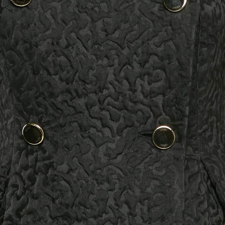 Pre Owned CH Carolina Herrera Black Textured Jacquard Double Breasted Coat XS