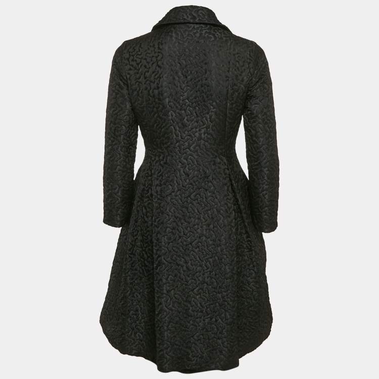 Pre Owned CH Carolina Herrera Black Textured Jacquard Double Breasted Coat XS