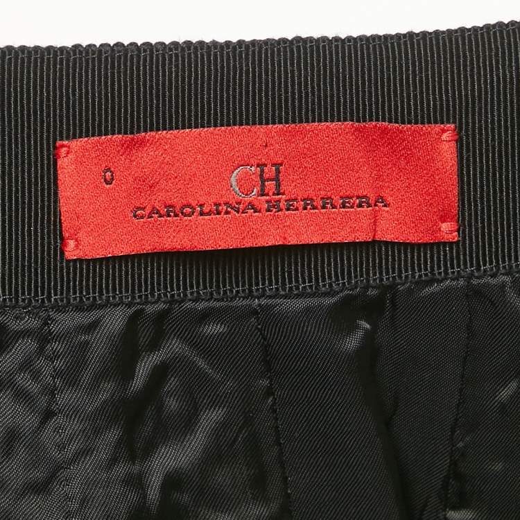 Pre Owned CH Carolina Herrera Black Textured Jacquard Pencil Skirt XS
