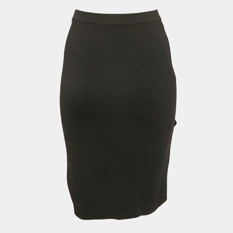 Pre Owned CH Carolina Herrera Black Stretch Knit Ruffled Pencil Skirt XS