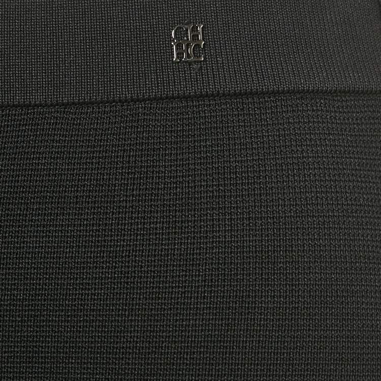 Pre Owned CH Carolina Herrera Black Stretch Knit Ruffled Pencil Skirt XS
