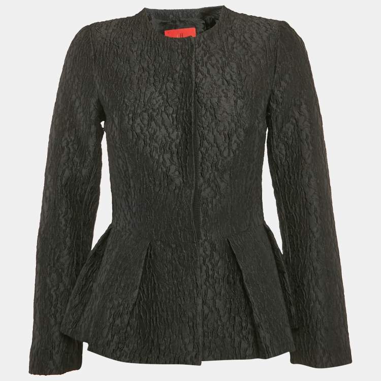 Pre Owned CH Carolina Herrera Black Jacquard Peplum Jacket S