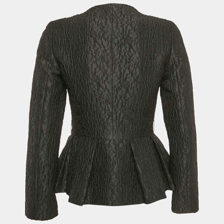Pre Owned CH Carolina Herrera Black Jacquard Peplum Jacket S