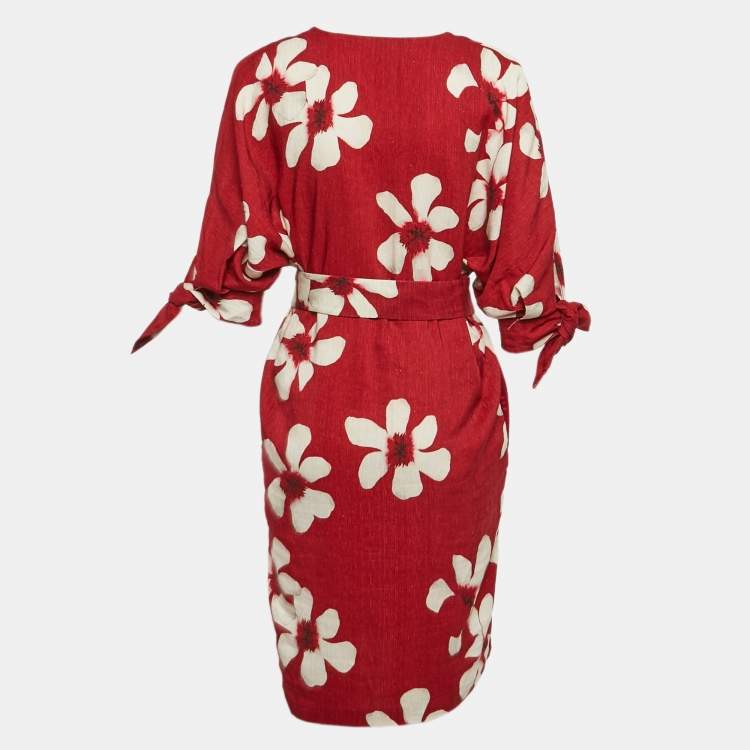 Pre Owned CH Carolina Herrera Red Floral Print Crepe Mini Dress XS