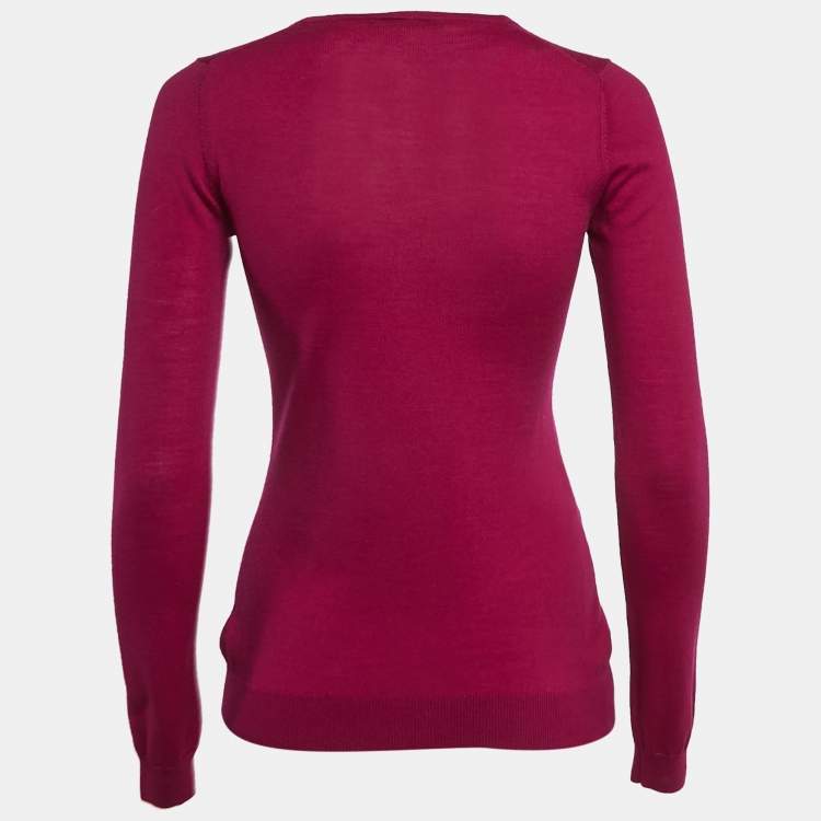 Pre Owned CH Carolina Herrera Pink Wool V-Neck Sweater XS