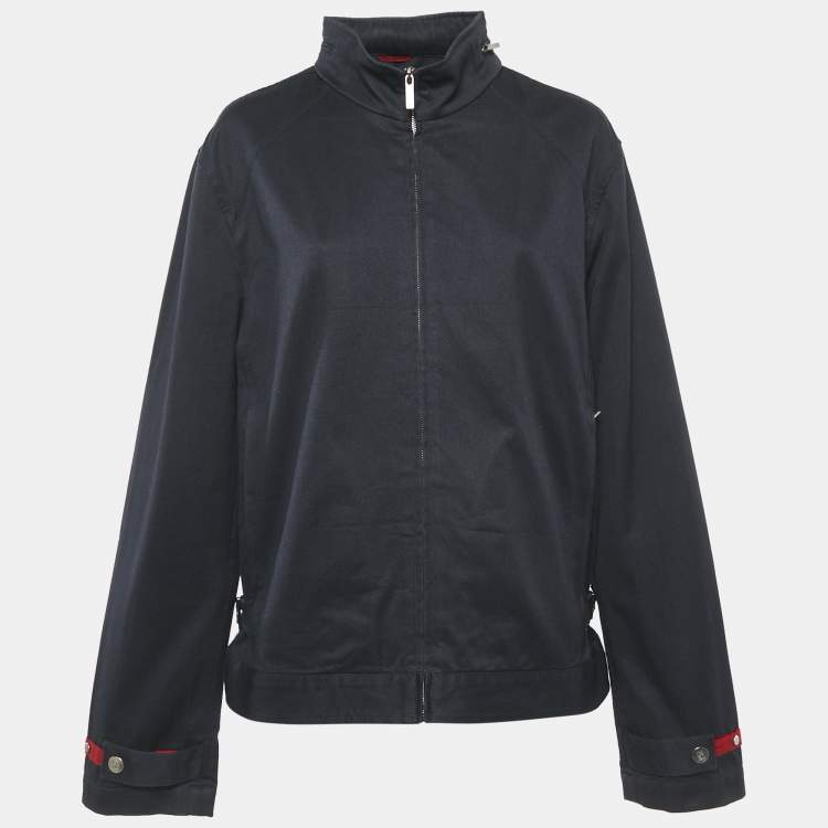 Pre Owned CH Carolina Herrera Black/Red Cotton Hooded Zip Up Jacket L