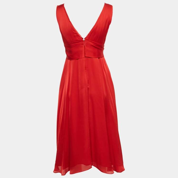 Pre Owned CH Carolina Herrera Red Silk Sleeveless Midi Dress S