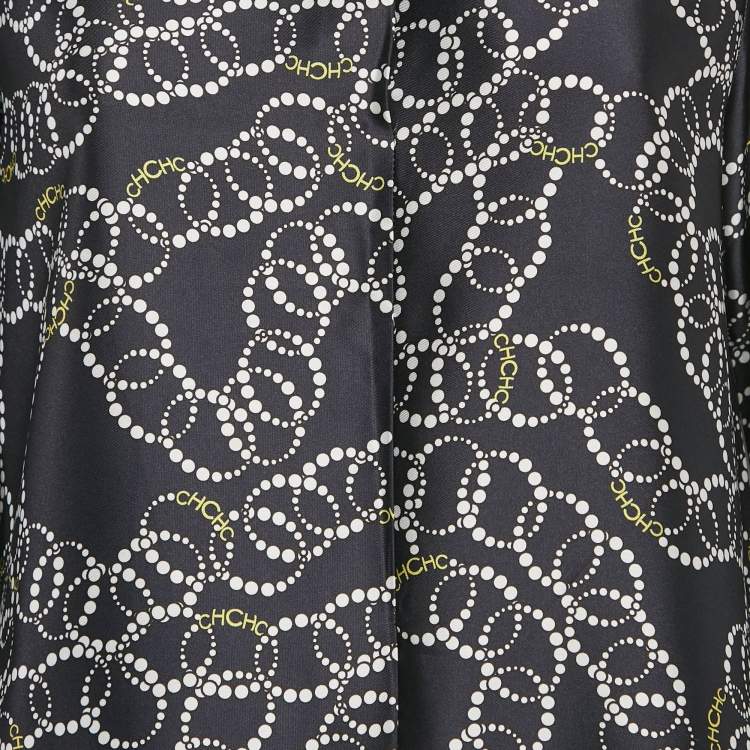 Pre Owned CH Carolina Herrera Navy Blue Printed Satin Blouse M