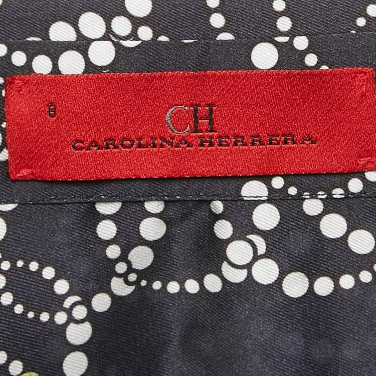 Pre Owned CH Carolina Herrera Navy Blue Printed Satin Blouse M