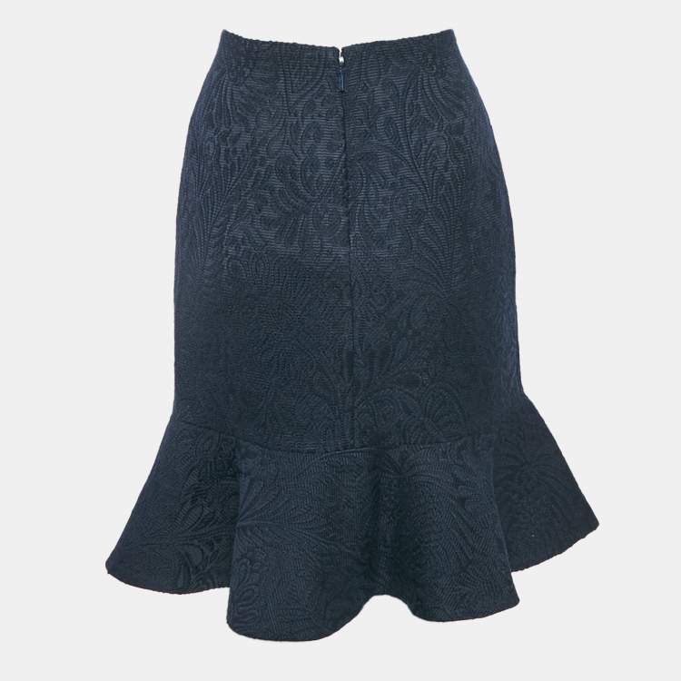Pre Owned CH Carolina Herrera Navy Blue Jacquard Wool Short Skirt M