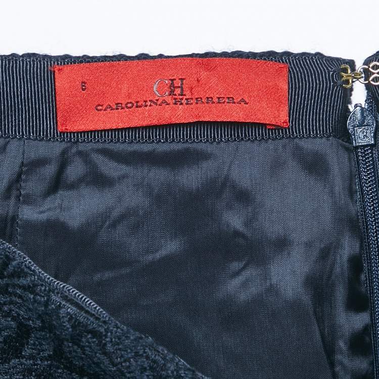 Pre Owned CH Carolina Herrera Navy Blue Jacquard Wool Short Skirt M