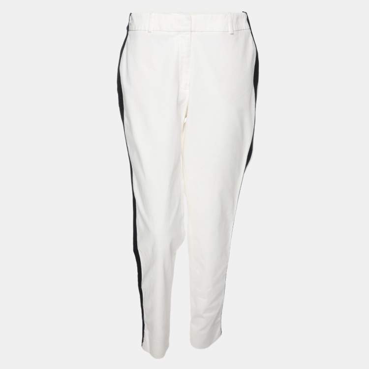 Pre Owned CH Carolina Herrera White Cotton Blend Side Tape Trousers M