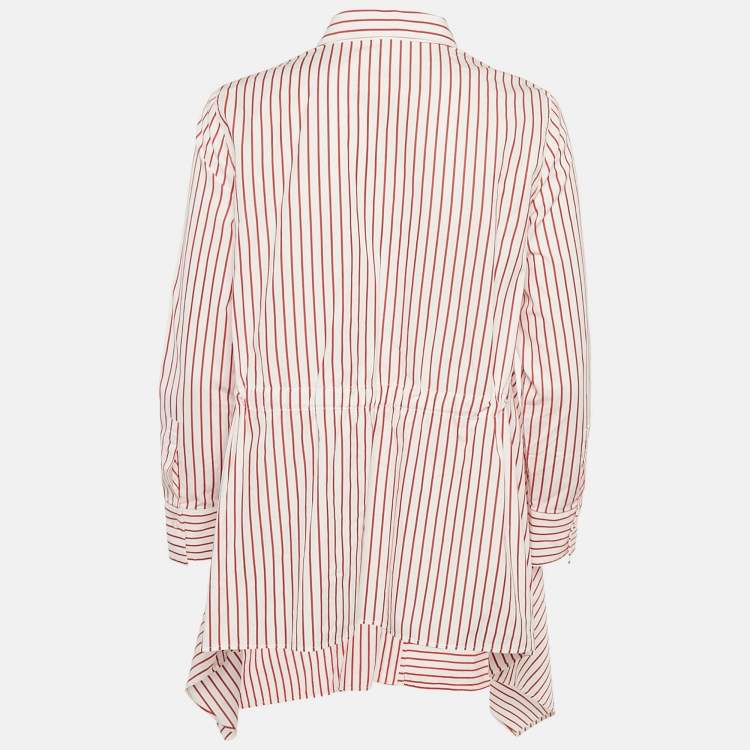 Pre Owned CH Carolina Herrera Red Striped Cotton Asymmetrical Long Sleeve Shirt M