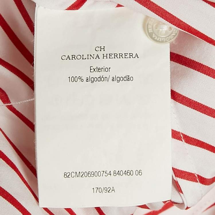Pre Owned CH Carolina Herrera Red Striped Cotton Asymmetrical Long Sleeve Shirt M