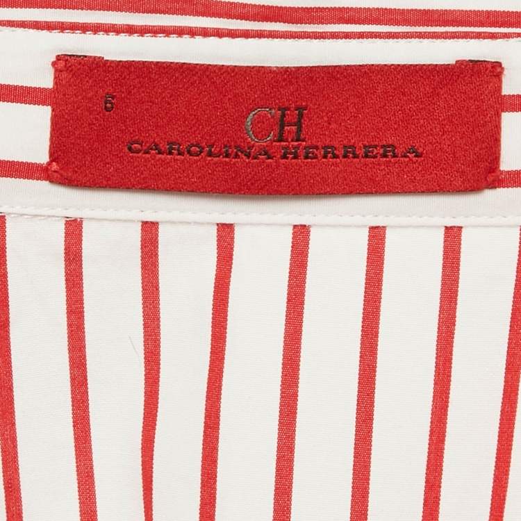 Pre Owned CH Carolina Herrera Red Striped Cotton Asymmetrical Long Sleeve Shirt M