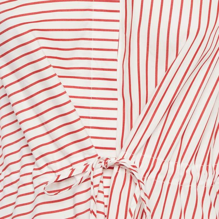 Pre Owned CH Carolina Herrera Red Striped Cotton Asymmetrical Long Sleeve Shirt M