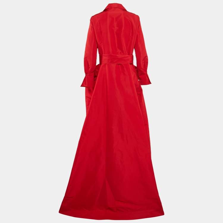 مملوكة مسبقًا CH Carolina Herrera Red Taffeta Wrap Maxi Dress XL