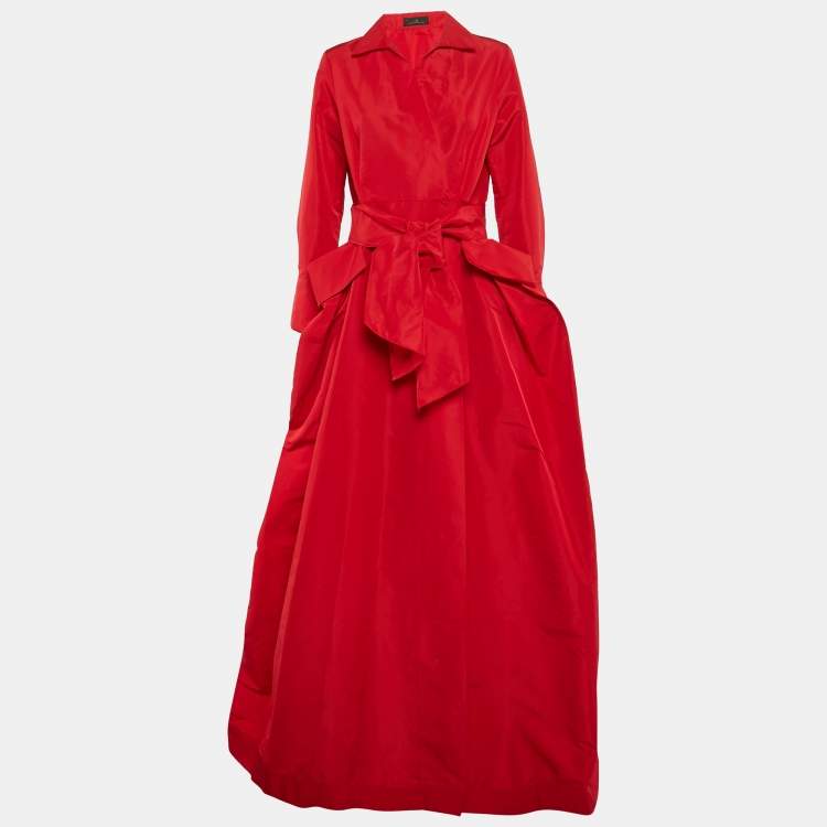 مملوكة مسبقًا CH Carolina Herrera Red Taffeta Wrap Maxi Dress XL