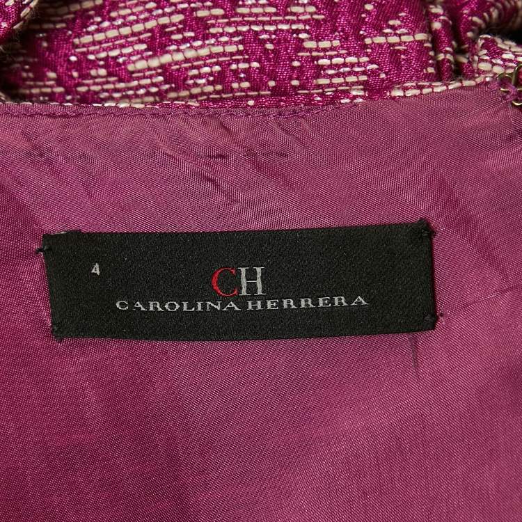 Pre Owned CH Carolina Herrera Pink Floral Jacquard Sleeveless Short Dress S