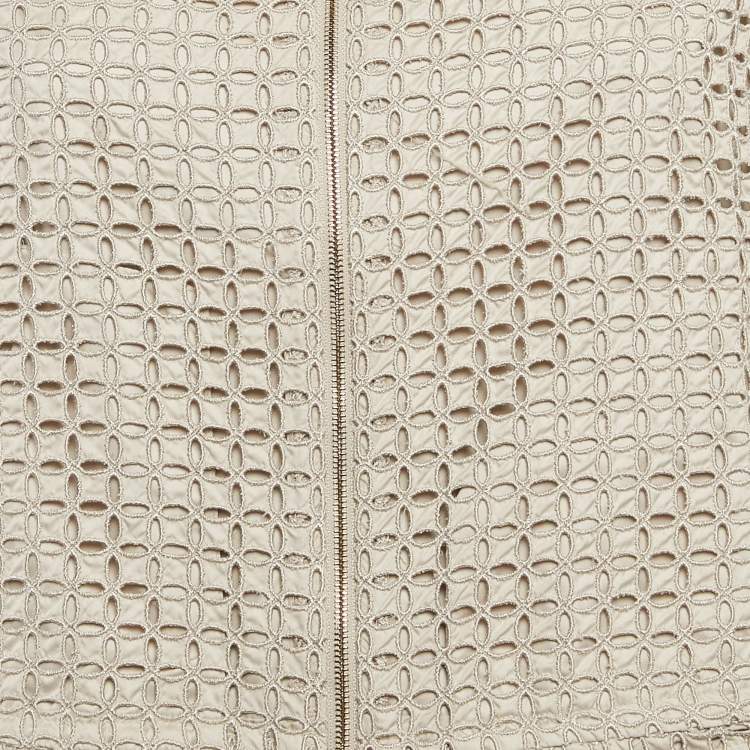 Pre Owned CH Carolina Herrera Beige Broderie Anglaise Eyelet Synthetic Zip-Up Jacket S