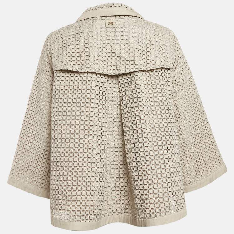 Pre Owned CH Carolina Herrera Beige Broderie Anglaise Eyelet Synthetic Zip-Up Jacket S