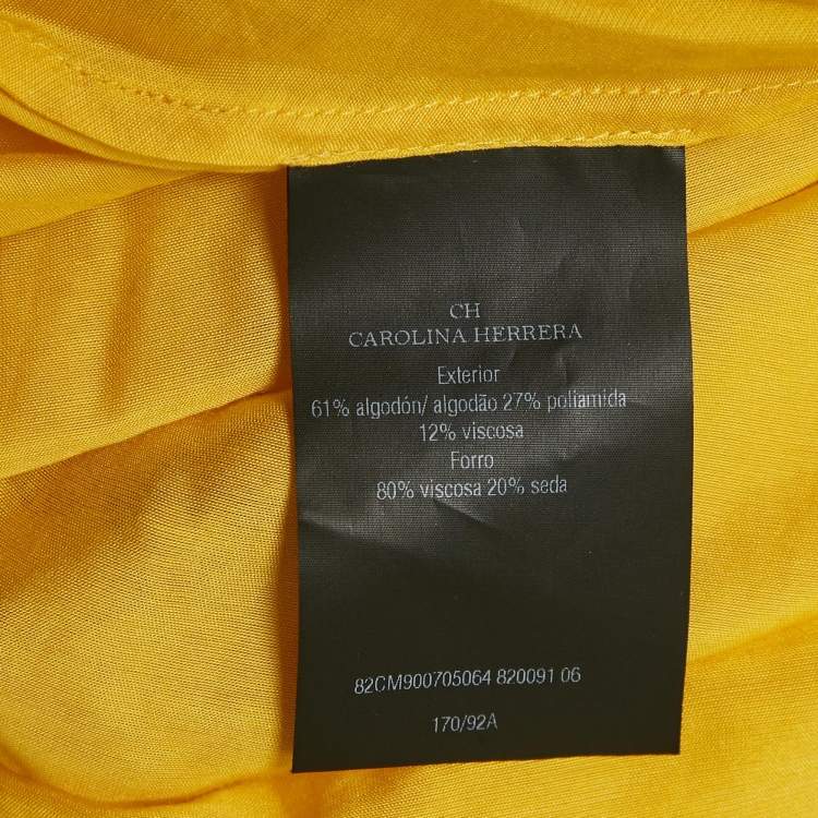 Pre Owned CH Carolina Herrera Yellow Lace Belted Midi Dress M