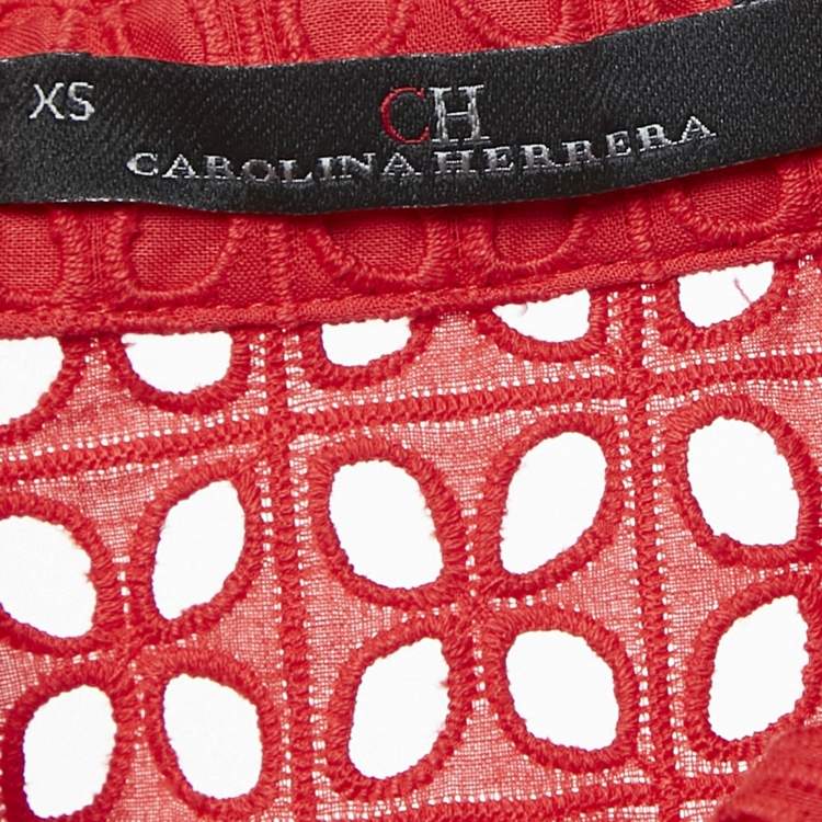 Pre Owned CH Carolina Herrera Red Cotton Lace Loose Fit Shirt XS
