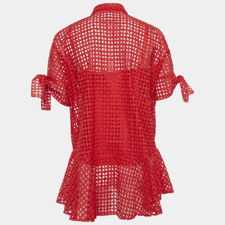 Pre Owned CH Carolina Herrera Red Cotton Lace Loose Fit Shirt XS