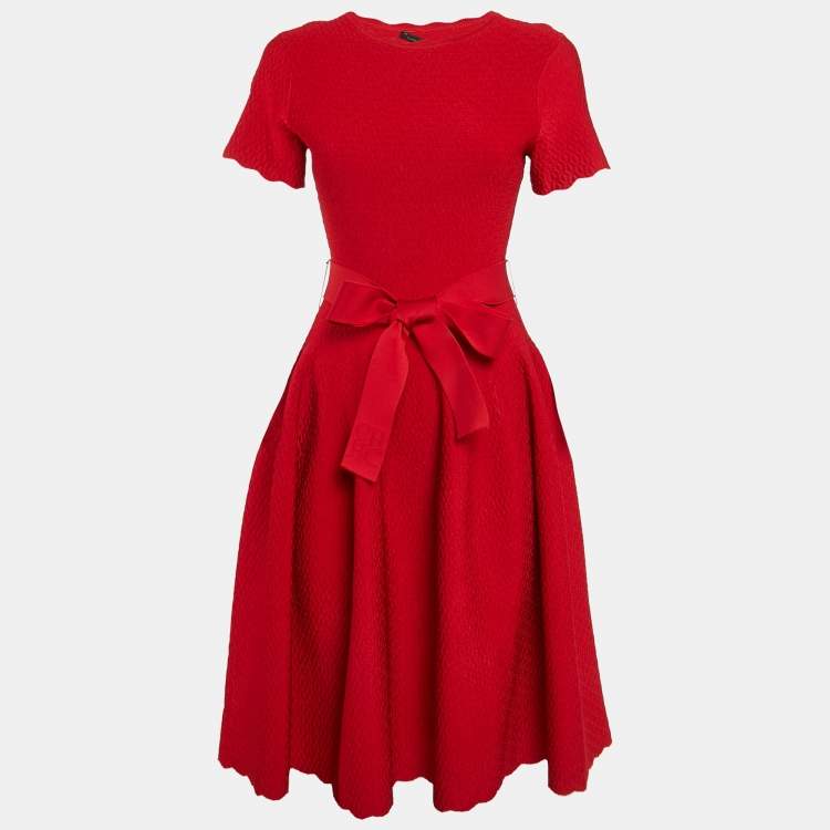 Pre Owned CH Carolina Herrera Red  Textured Knit Short Dress XS