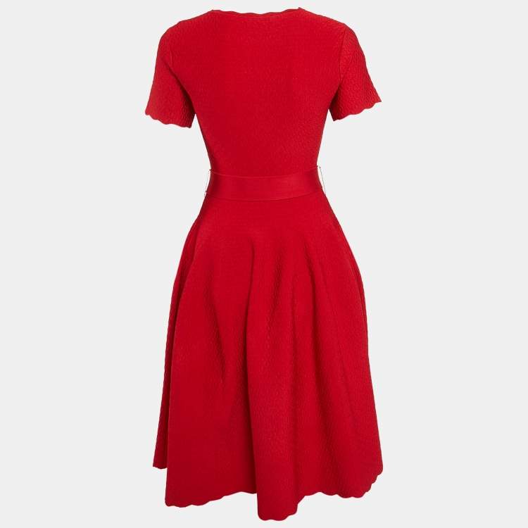 Pre Owned CH Carolina Herrera Red  Textured Knit Short Dress XS