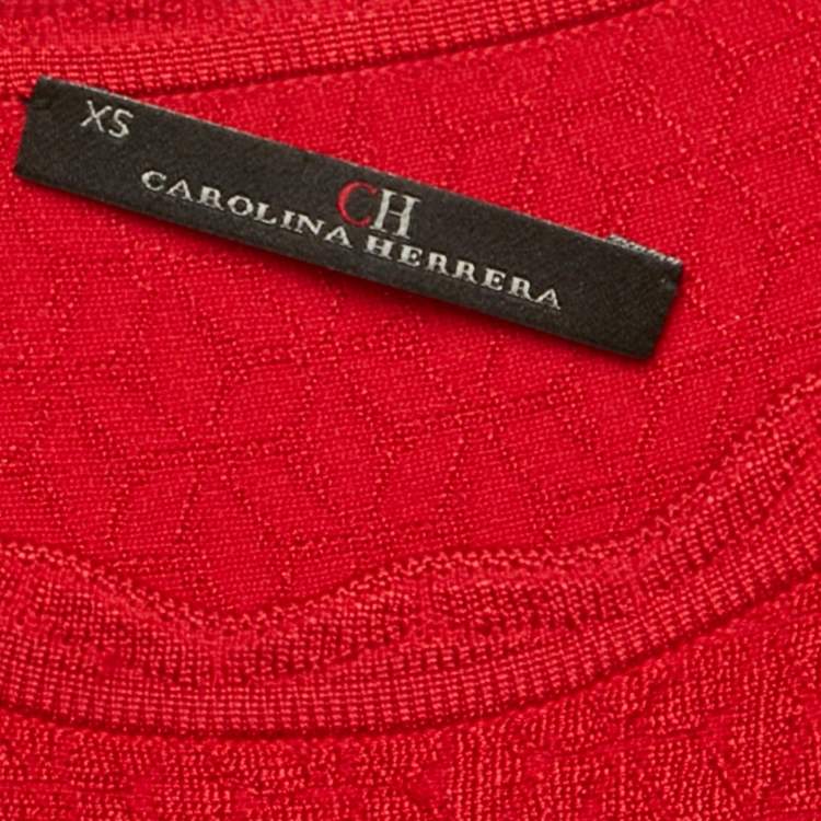 Pre Owned CH Carolina Herrera Red  Textured Knit Short Dress XS
