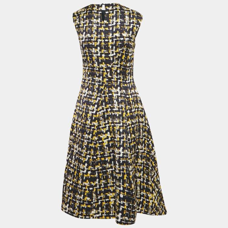 Pre Owned CH Carolina Herrera Navy Blue/Multicolor Tweed Sleeveless Midi Dress S