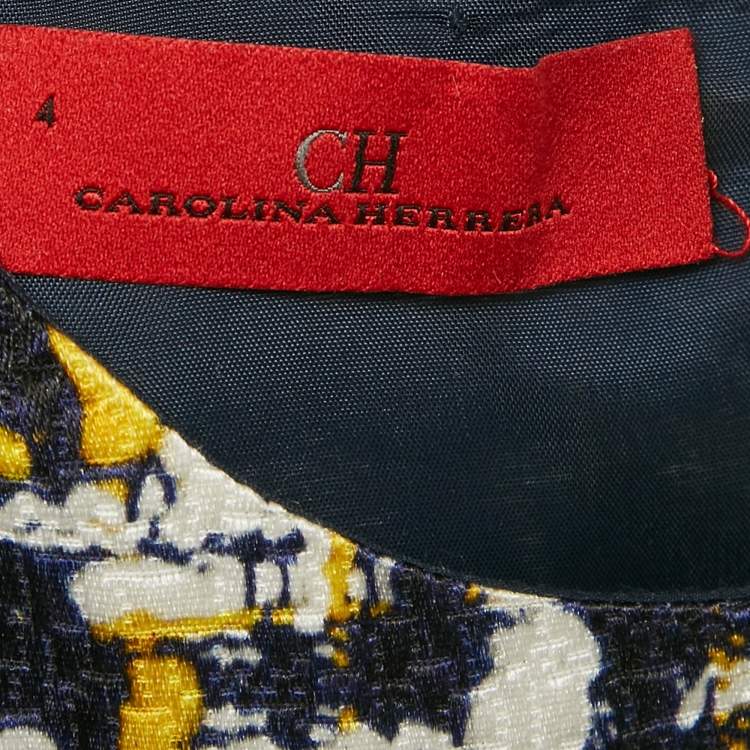 Pre Owned CH Carolina Herrera Navy Blue/Multicolor Tweed Sleeveless Midi Dress S