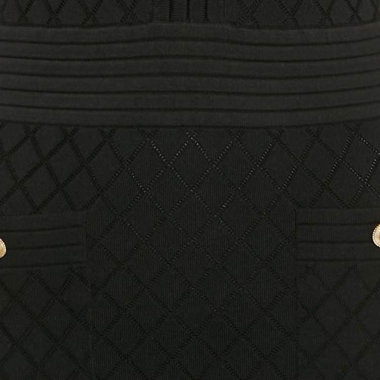 Pre Owned CH Carolina Herrera Black Pointelle Knit V-Neck Bodycon Dress XS